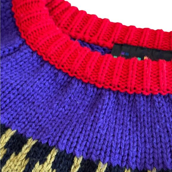 80’s RETRO Chunky knit Red and Purple Sweater by PASTA Size medium - Picture 4 of 9